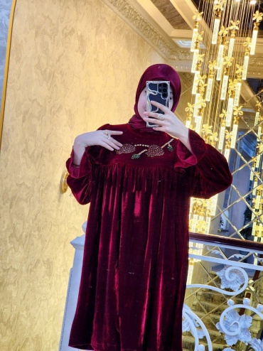 Бархатный халат Exclusive model бордовый, антрацит