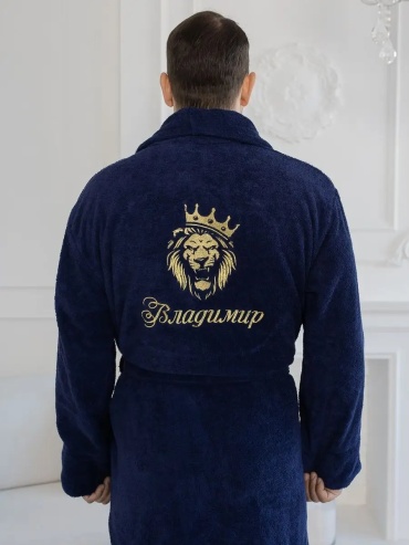 Махровый халат синий