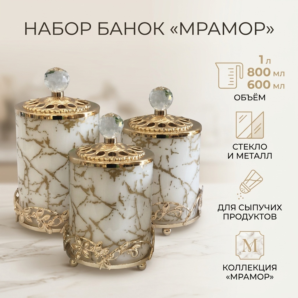 Банка Мрамор , стекло, металл