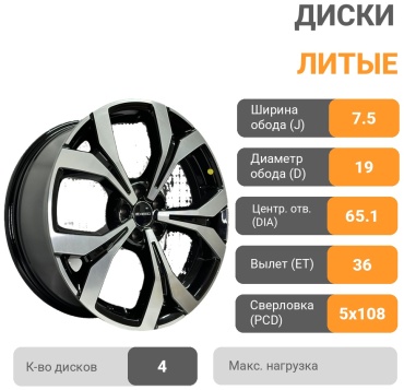 Chery EXEED LX/ VX Original 7.5x19/5x108 D65.1 ET36 4 диска черный, серебристый