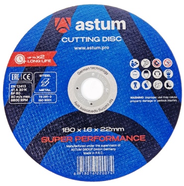 Диск отрезной по металлу 180x22х1.6 мм, ASTUM Astum-180 Long Life X2