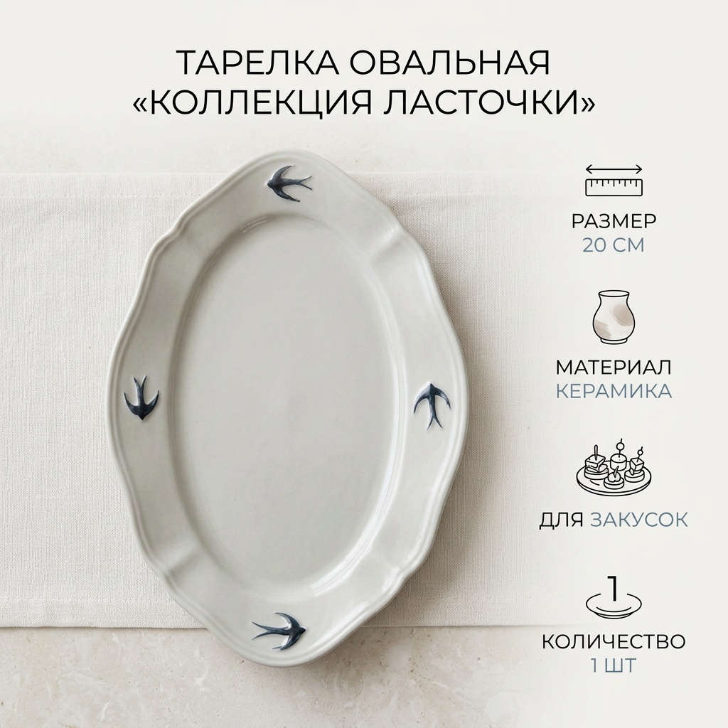 Тарелка Коллекция ласточки 20 см, 1 шт, керамика