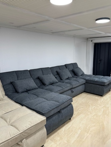 Угловой диван Letostore Bagira, 370х110 см, обивка велюр, графит