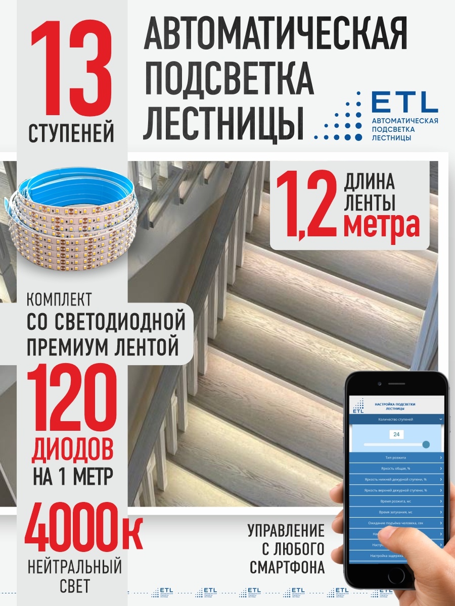 Светодиодная лента ETL дневной 15.6 м