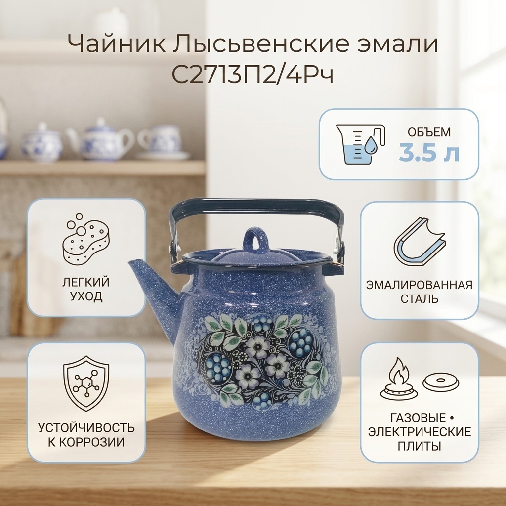 Лысьвенские эмали чайник С2713П2/4Рч 3.5 л, эмаль, сталь