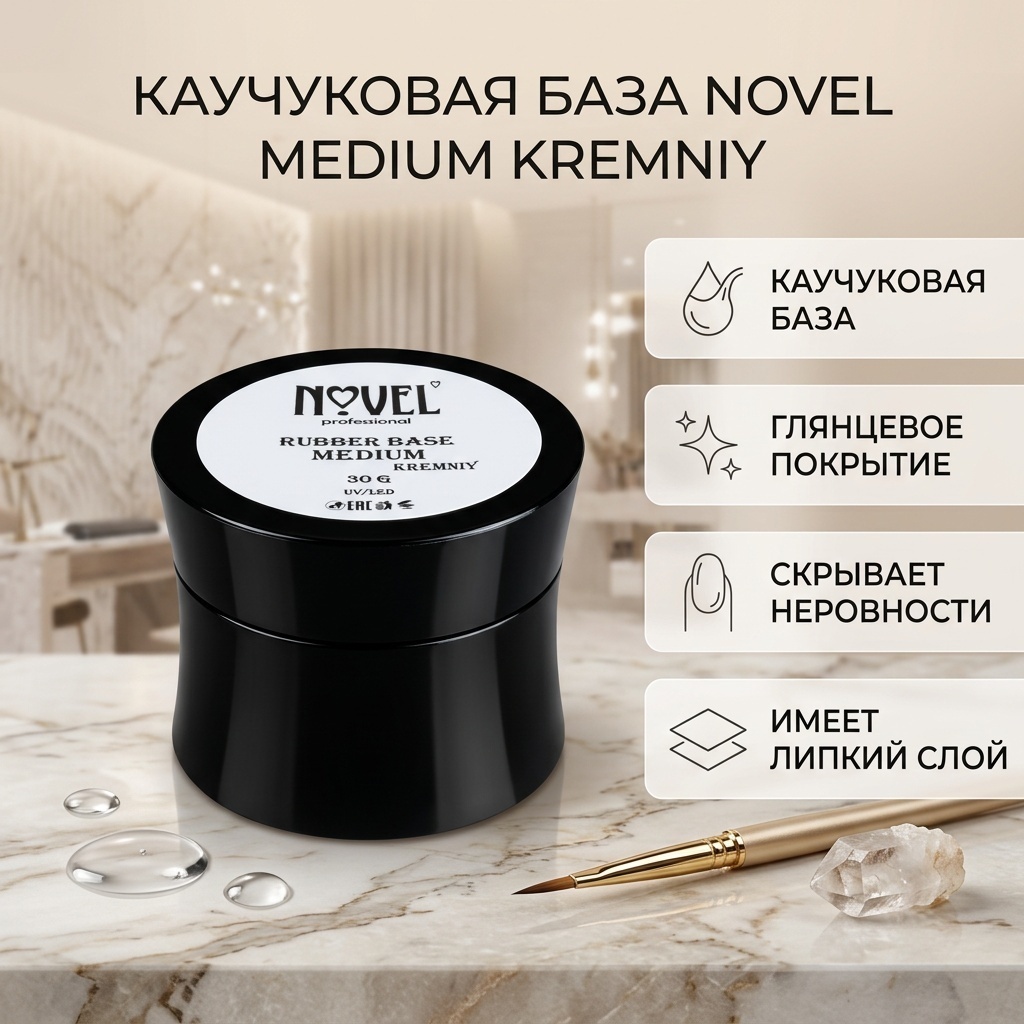 Novel базовое покрытие Rubber base Medium Kremniy глянцевое 30 г