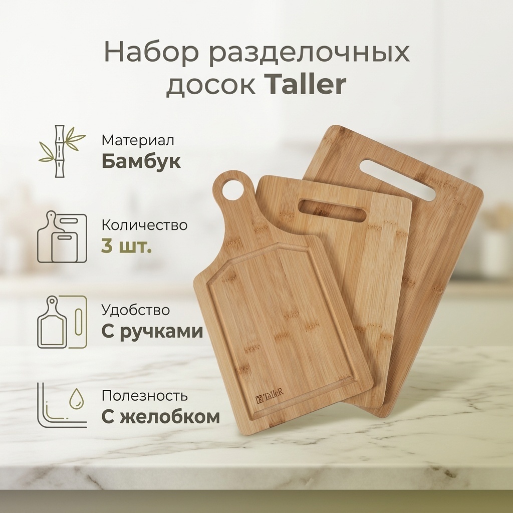 Набор разделочных досок 17372656_461209646 3 шт, бамбук