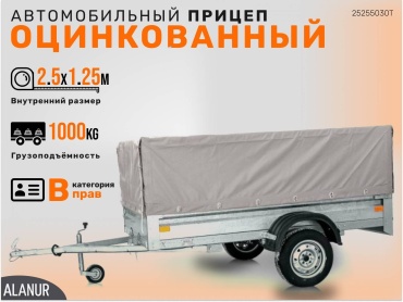 Автоприцеп закрытый ALANUR 25255030T серебристый, серый