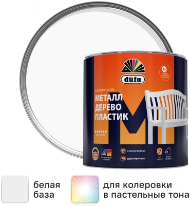 Dufa эмаль глянцевая Металл Дерево Пластик 0.75 л, тон белый
