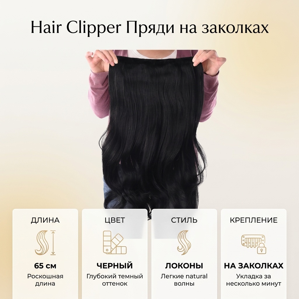 Hair Clipper пряди на заколке черный женский