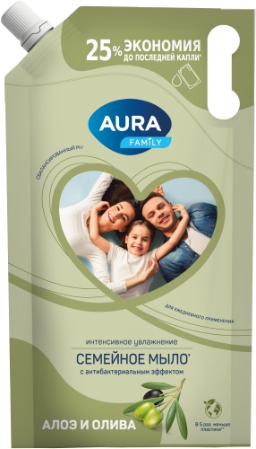 Жидкое мыло туалетное AurA Family Алоэ и олива 1000 мл