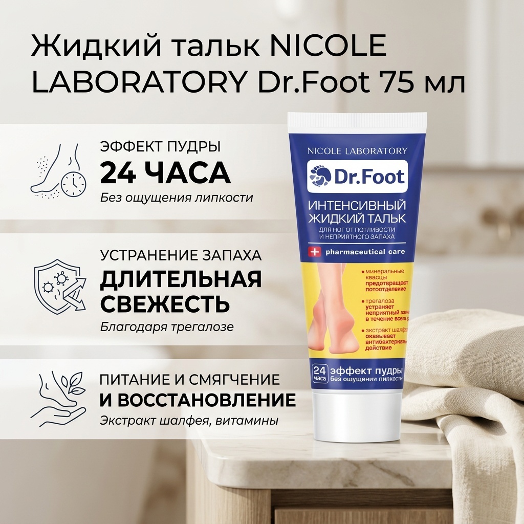 NICOLE LABORATORY Dr.Foot жидкий тальк крем для ног 75 мл