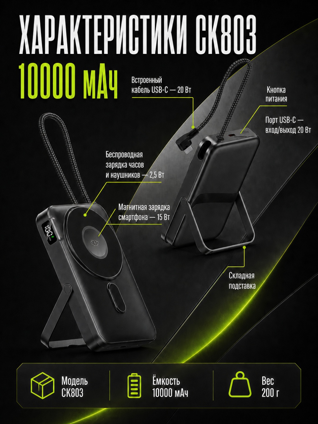 Внешний аккумулятор LARKO Power Bank MagCharge Pro 10K (CK803) 10000 мАч 20 Вт — фото 7