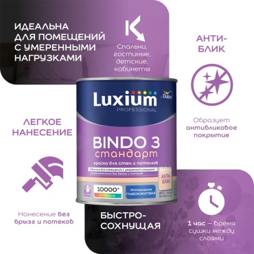 Luxium водно-дисперсионная Bindo 3 1 л, белый цвет