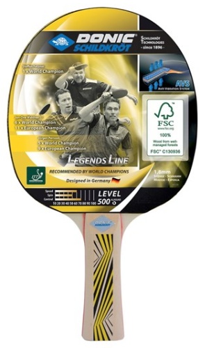 Donic Schildkrot ракетка для настольного тенниса Legends 500/714407/1.8 mm, black yellow