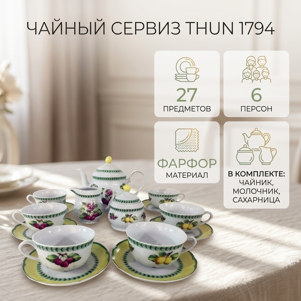 Сервиз на 6 персон Thun 1794 Rose, предметов: 27, чайный, фарфор