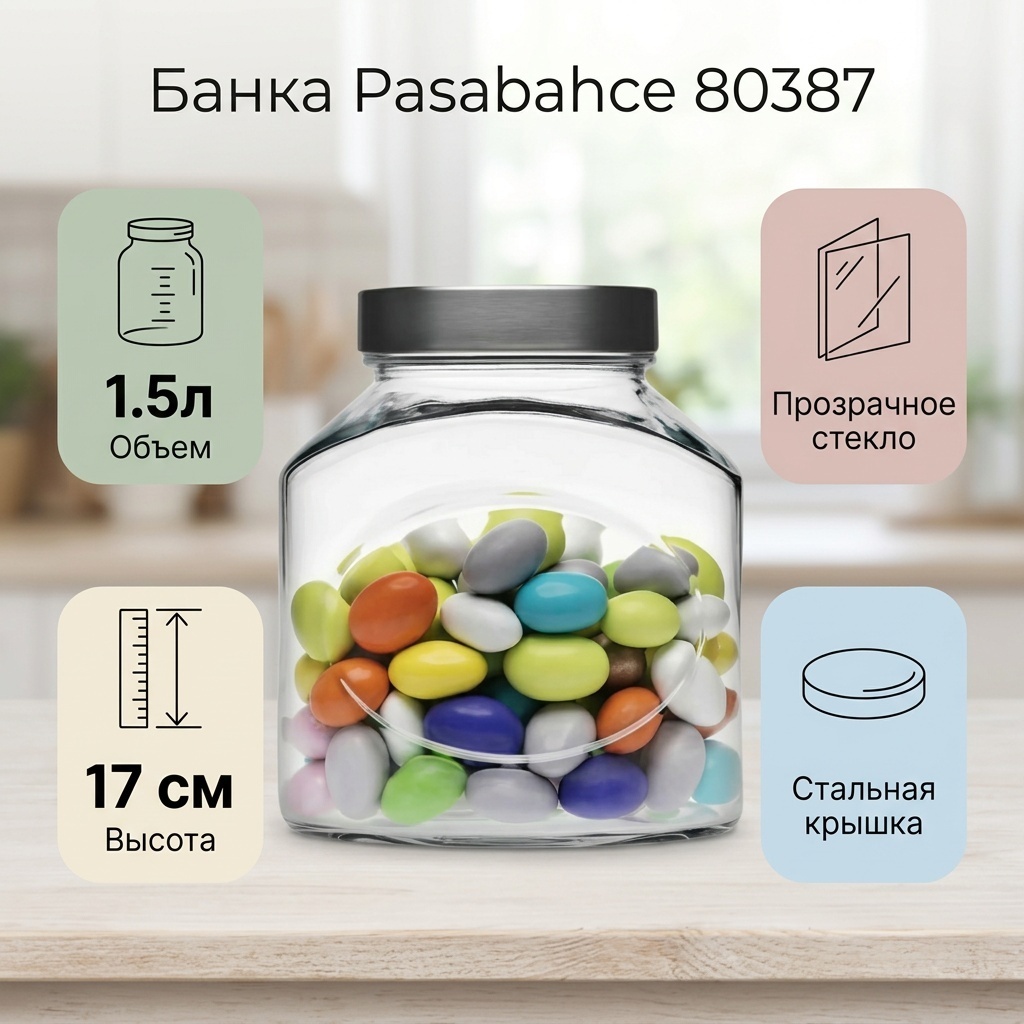 Pasabahce банка 80387, стекло, сталь