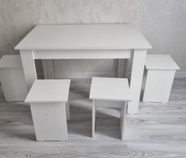 Комплект 30x30x45, стол 120х70 см + 4 стула, белый