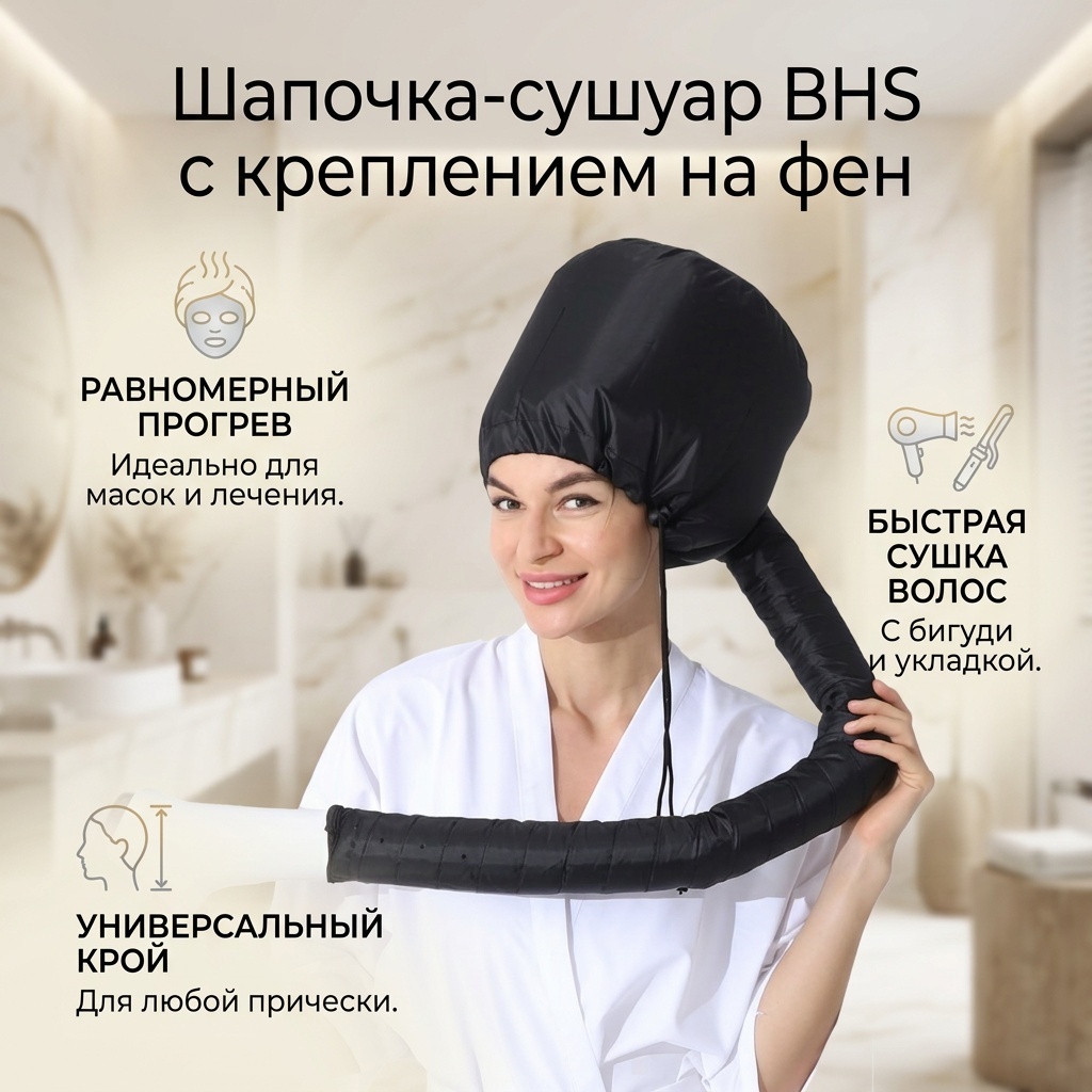 BHS шапочка с креплением на фен черный