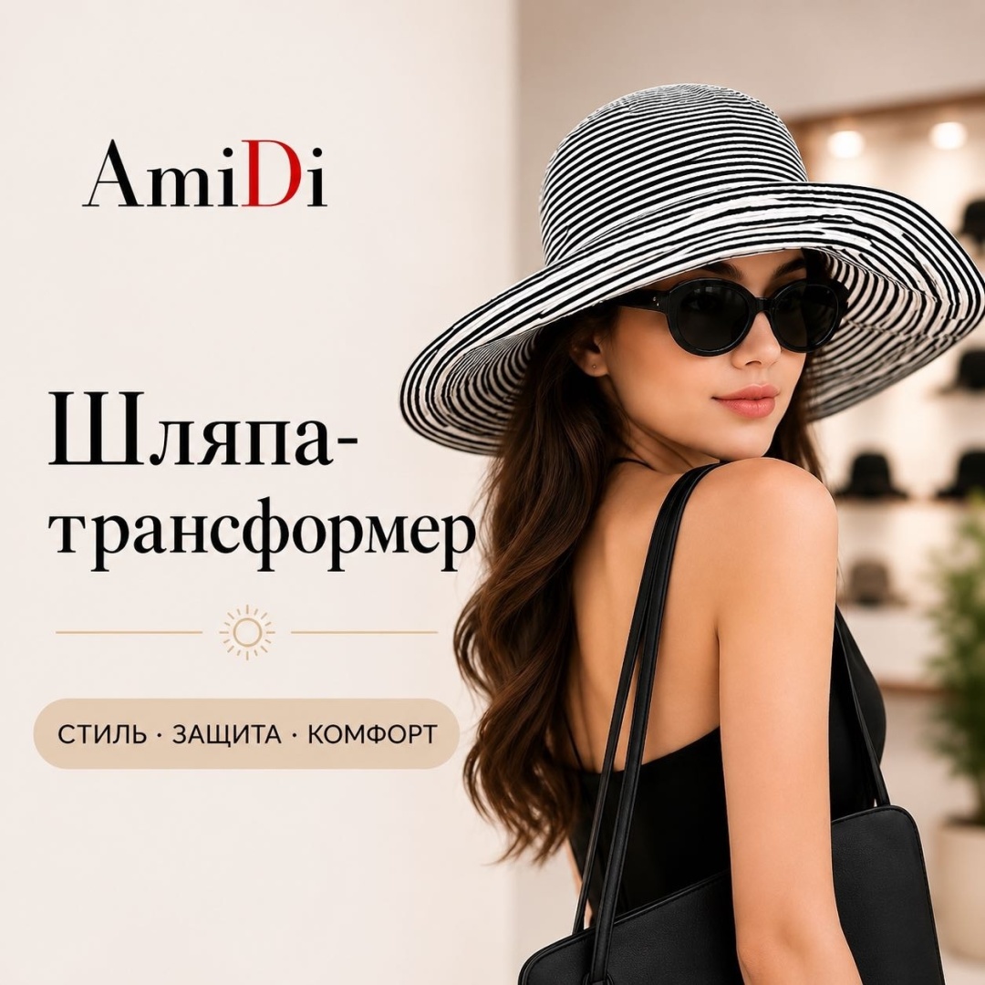 Шляпа AmiDi размер универсальный, черный, белый