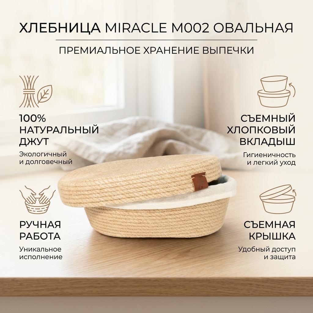 Хлебница овальная Miracle M002, джут, хлопок