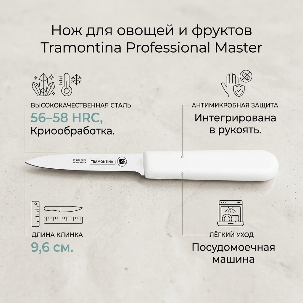 Нож для овощей и фруктов Tramontina, лезвие: нержавеющая сталь 1 шт