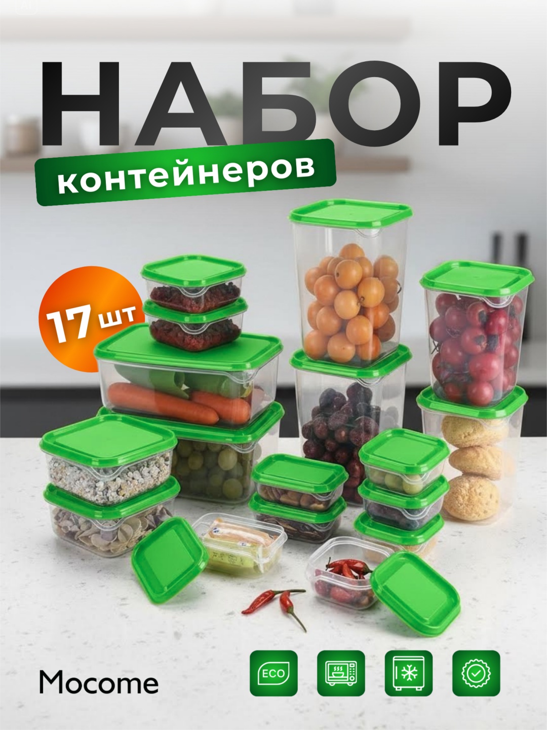 Mocome набор контейнеров (HS-8698) 17 шт, пластик, полипропилен, ПВХ