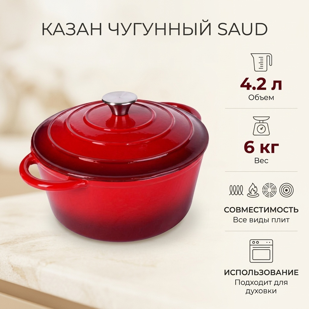 Казан Казан Чугунный Узбекский 4.2 л, чугун