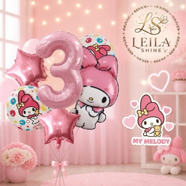 Набор воздушных шаров Leila Shine Цифра 3 и kuromi 5 шт, розовый
