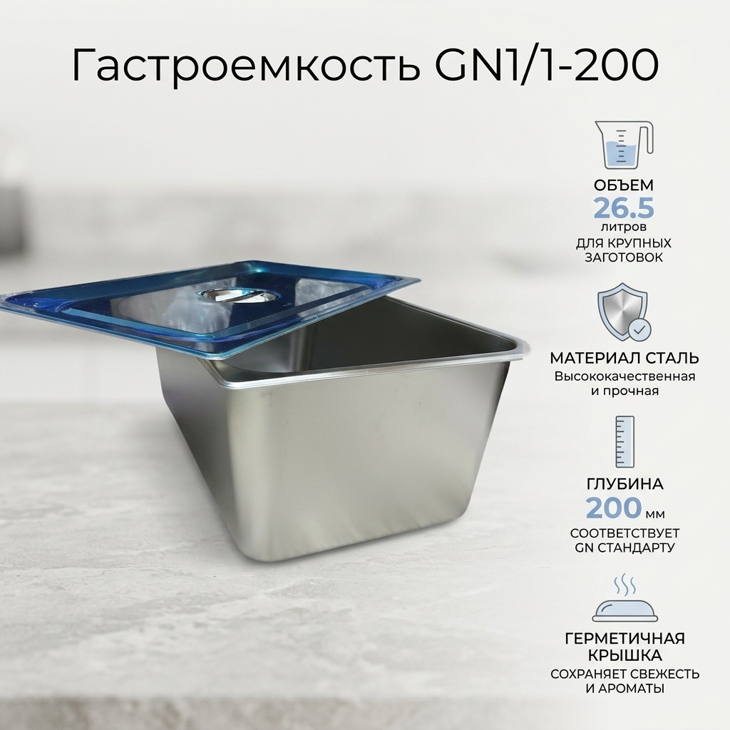 Гастроемкость GN1/1-200, нержавеющая сталь
