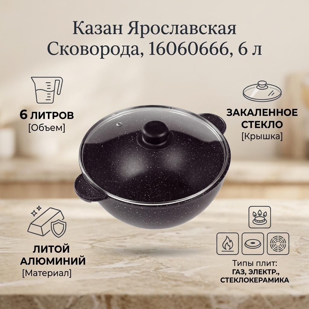 Казан Ярославская Сковорода 6 л, алюминий