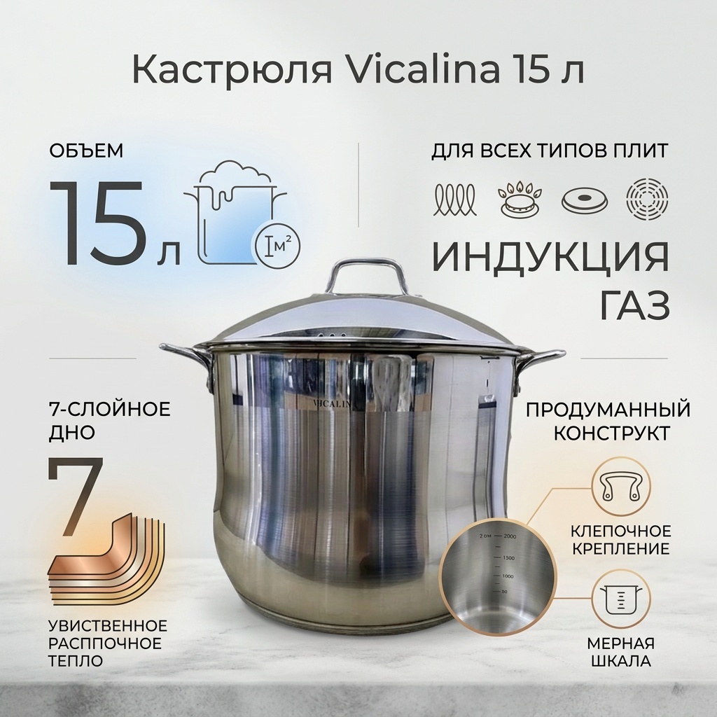 Кастрюля 15 л, Vicalina 11201986117 нержавеющая сталь