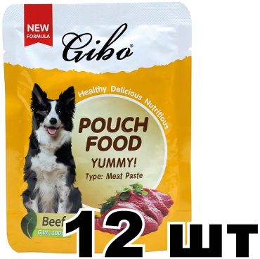 Gibo паштет из говядины для взрослых всех пород 100 г 12 шт