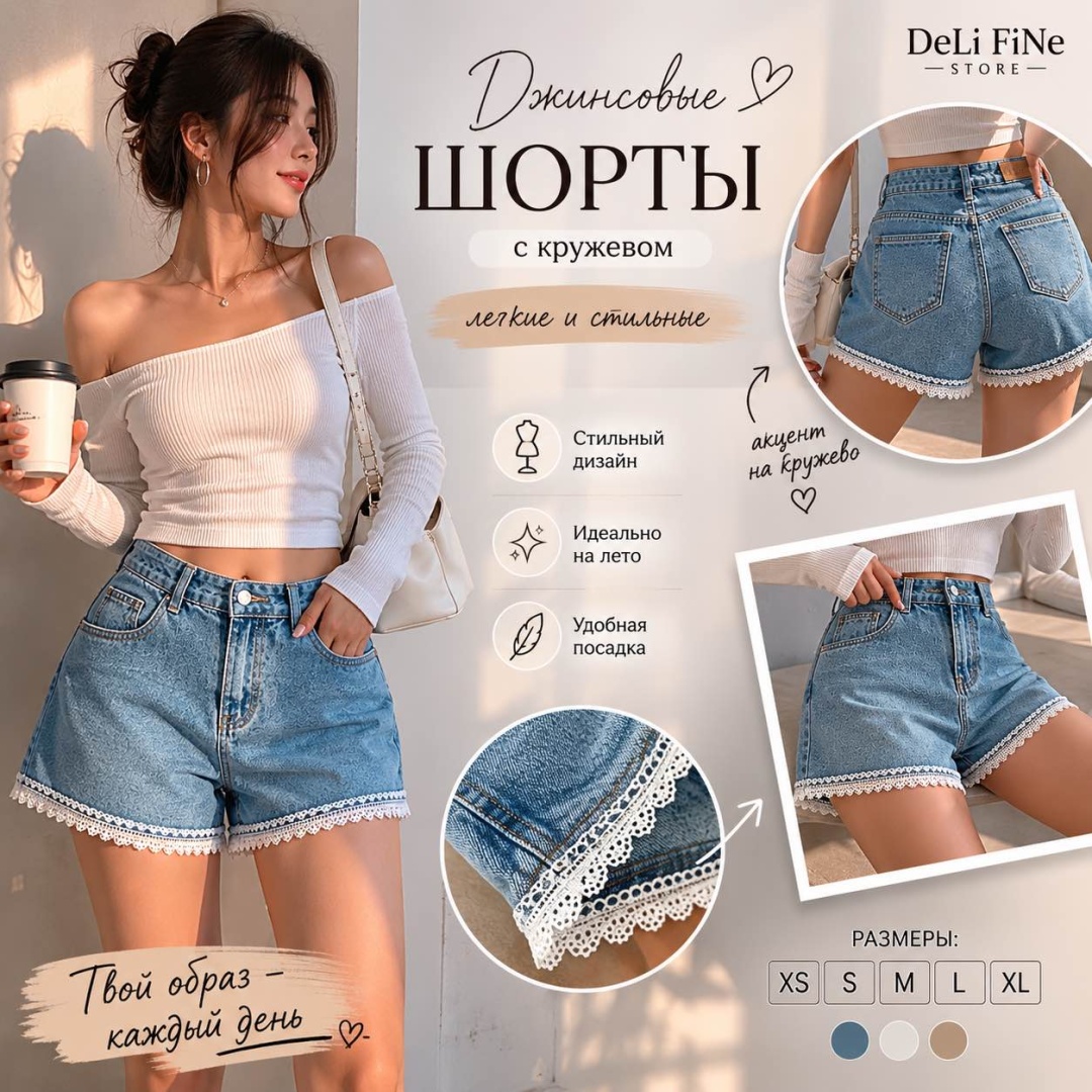Джинсовые шорты DeLi FiNe синий, белый