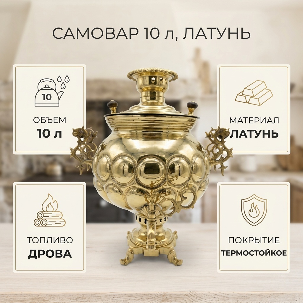Самовар 16494139_571906322 10 л, латунь