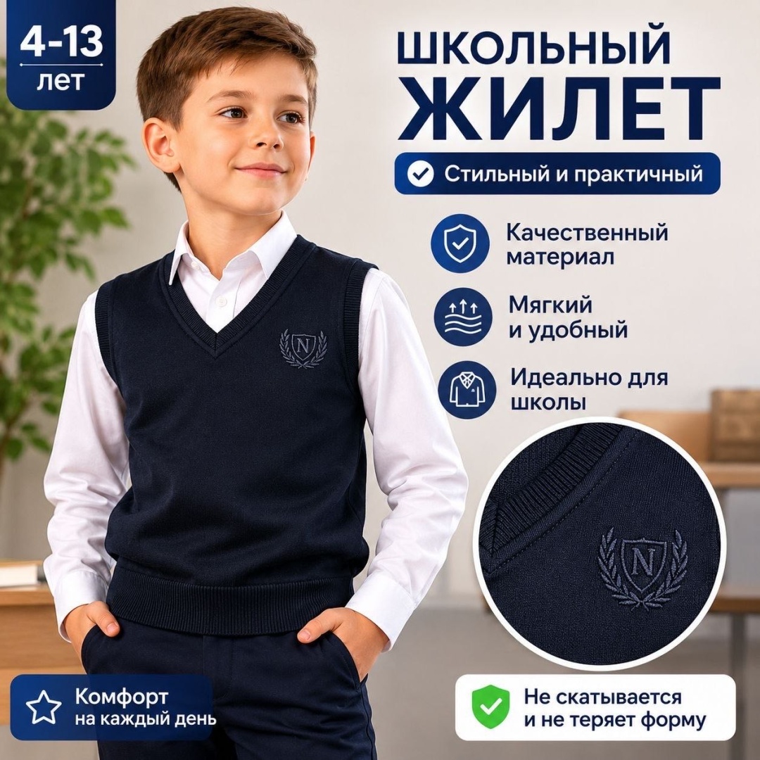 Школьный жилет темно-синий