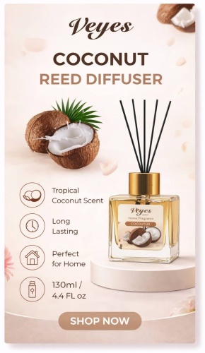 Диффузор с палочками Veyes parfum Coconut 130 мл