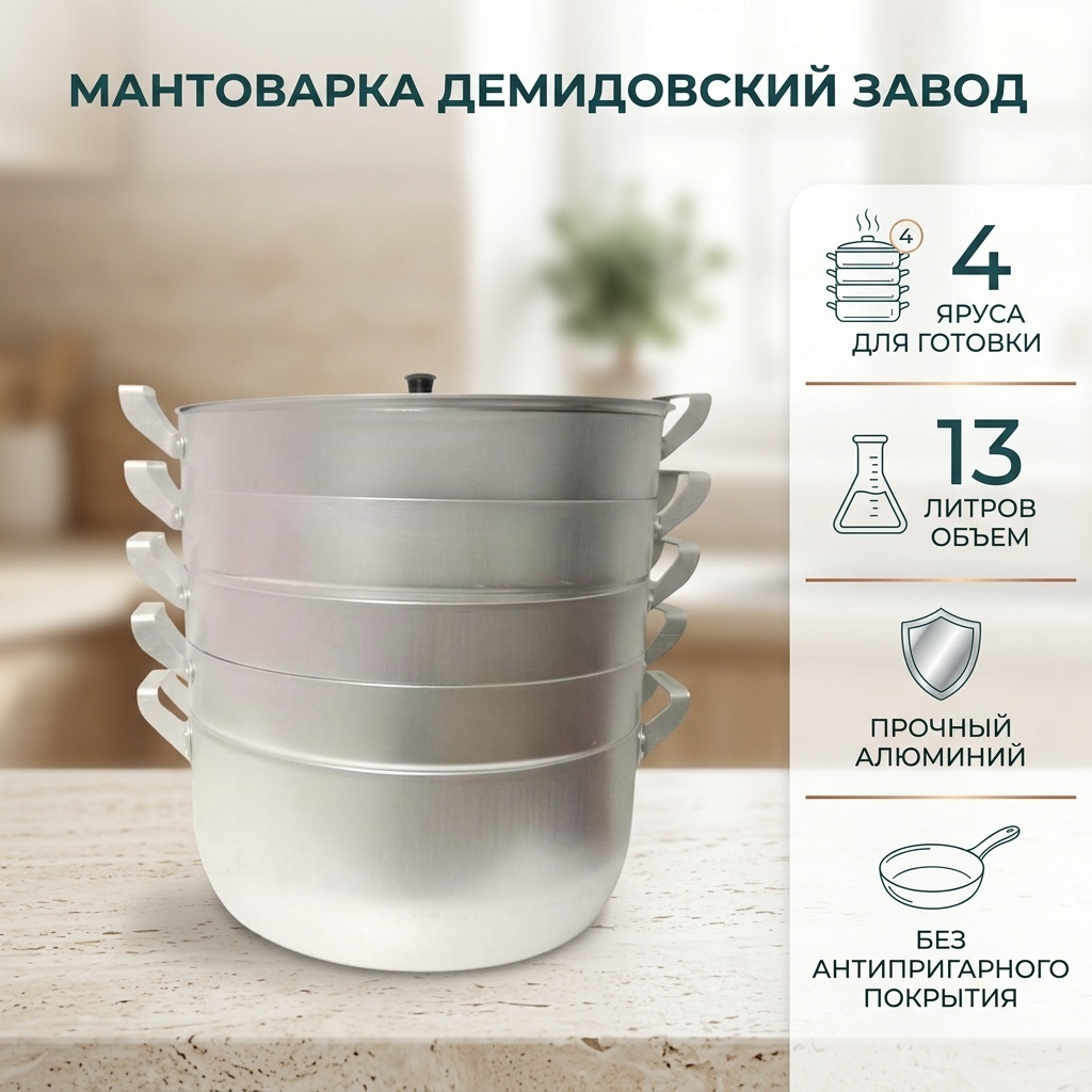 Мантоварка 13 л, Демидовский завод алюминий, количество ярусов: 4
