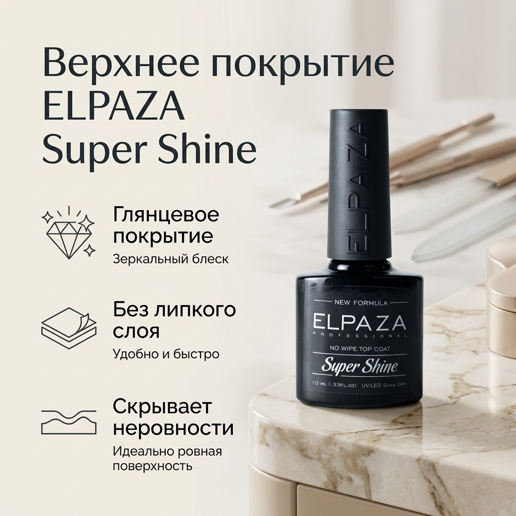 ELPAZA верхнее покрытие Super Shine Top Прозрачный глянцевое 10 мл
