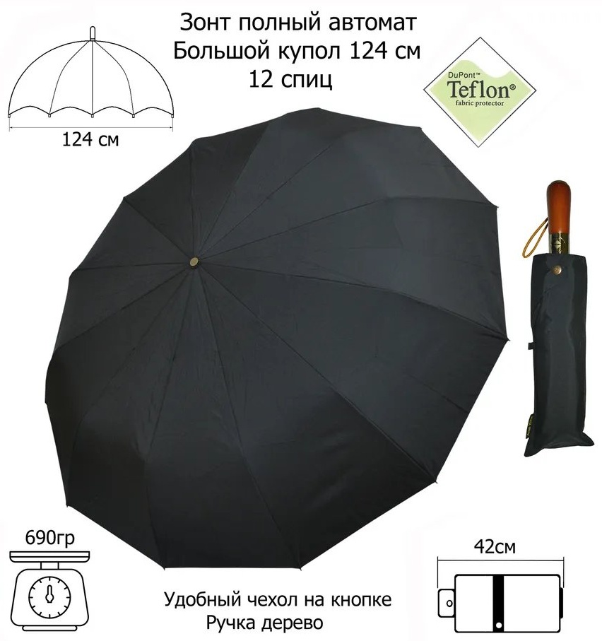 Складной зонт Ame Yoke полуавтомат черный