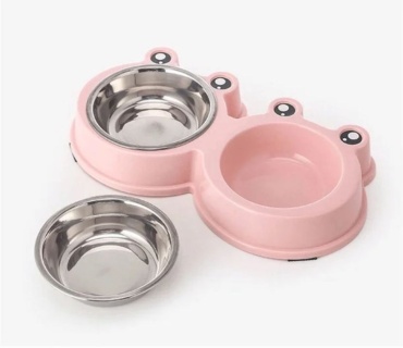 Двойная миска pk021G 150 мл розовый, серебристый