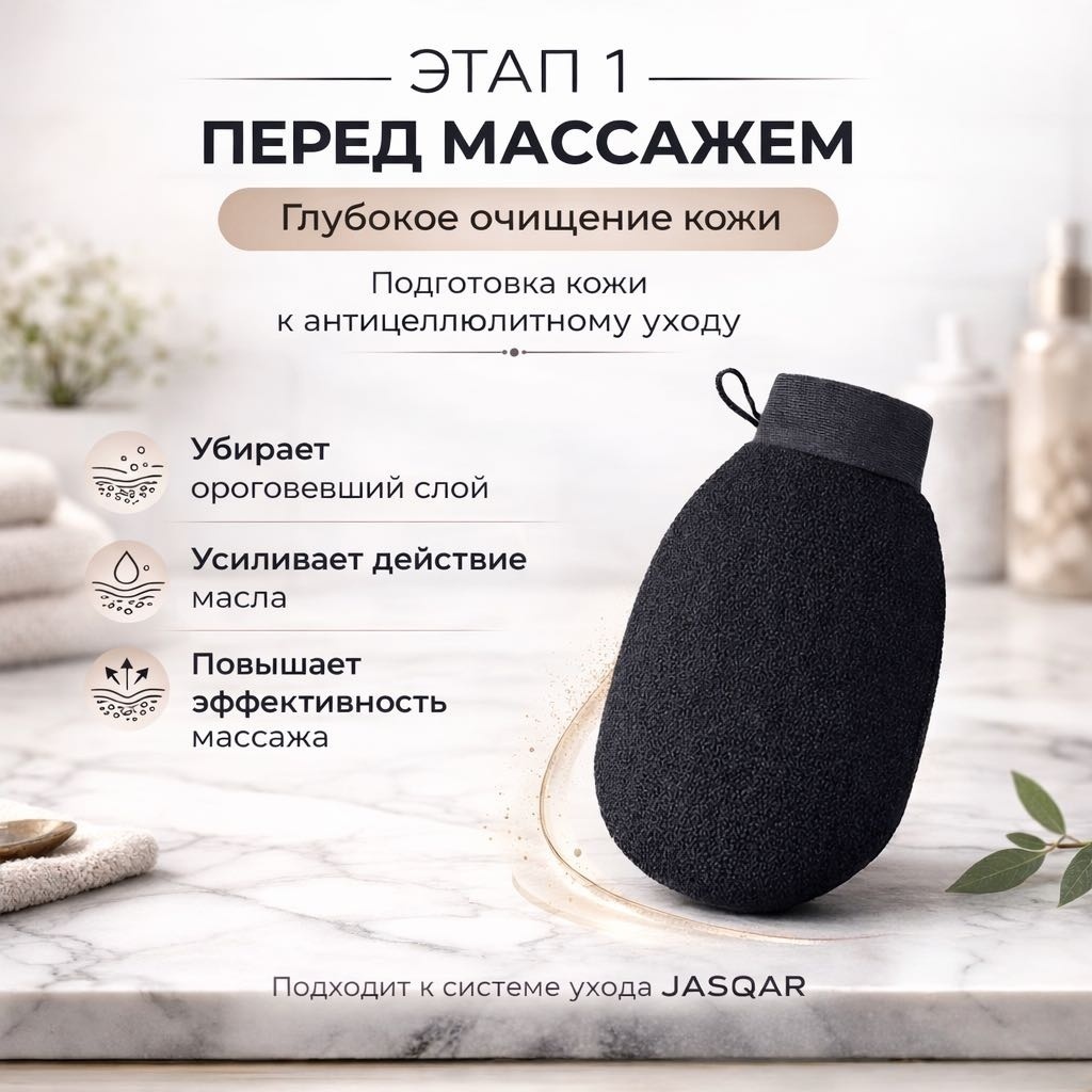 Варежка для тела JASQAR для пилинга и скрабирования кожи, для душа и бани