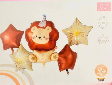 Набор воздушных шаров Mecrla ballon Львенок и звезды 5 шт, бежевый, коричневый, золотистый