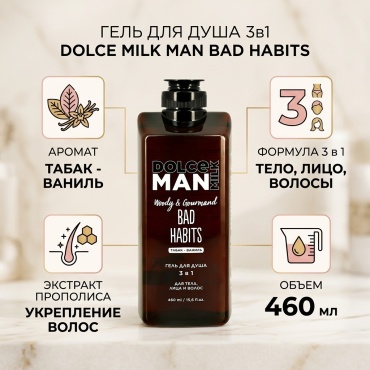 DOLCE MILK MAN 3в1 Вредные привычки гель-шампунь 460 мл