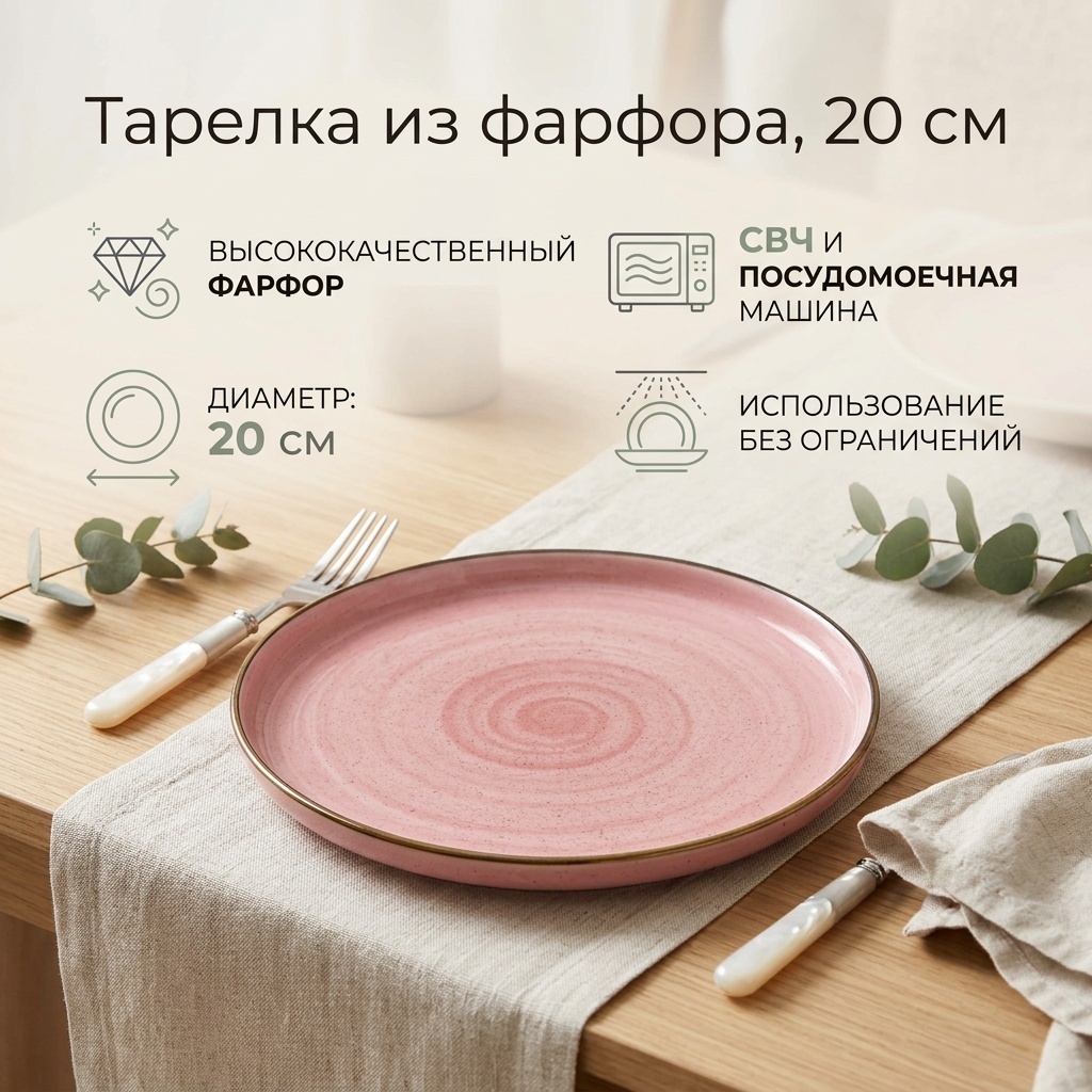 Тарелка Посуда в дом 20 см, 1 шт, фарфор