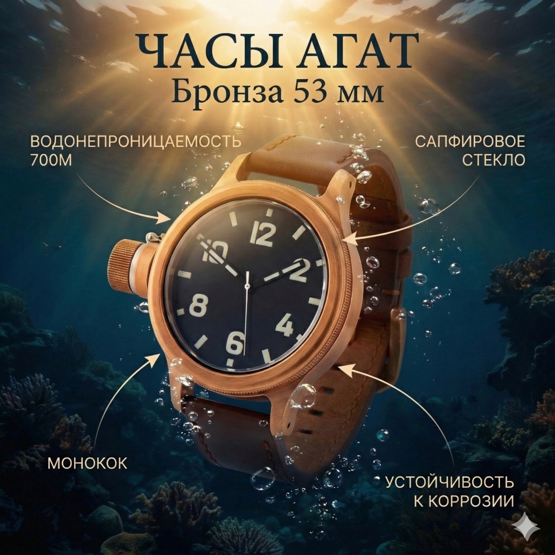 Механические AGAT 193 ЧСБ-Л 53 мм сапфир бронза