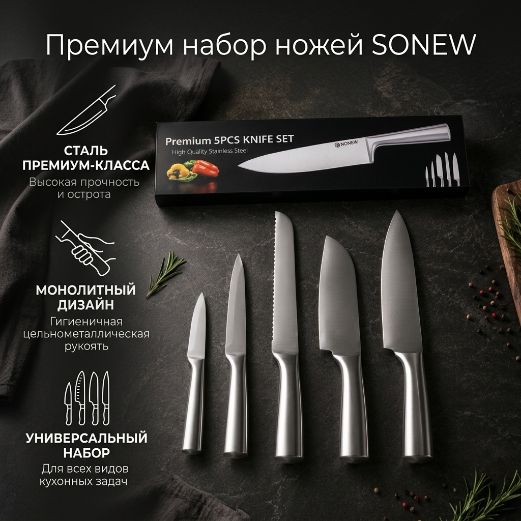 Набор ножей Kenaidi, лезвие: нержавеющая сталь 5 шт