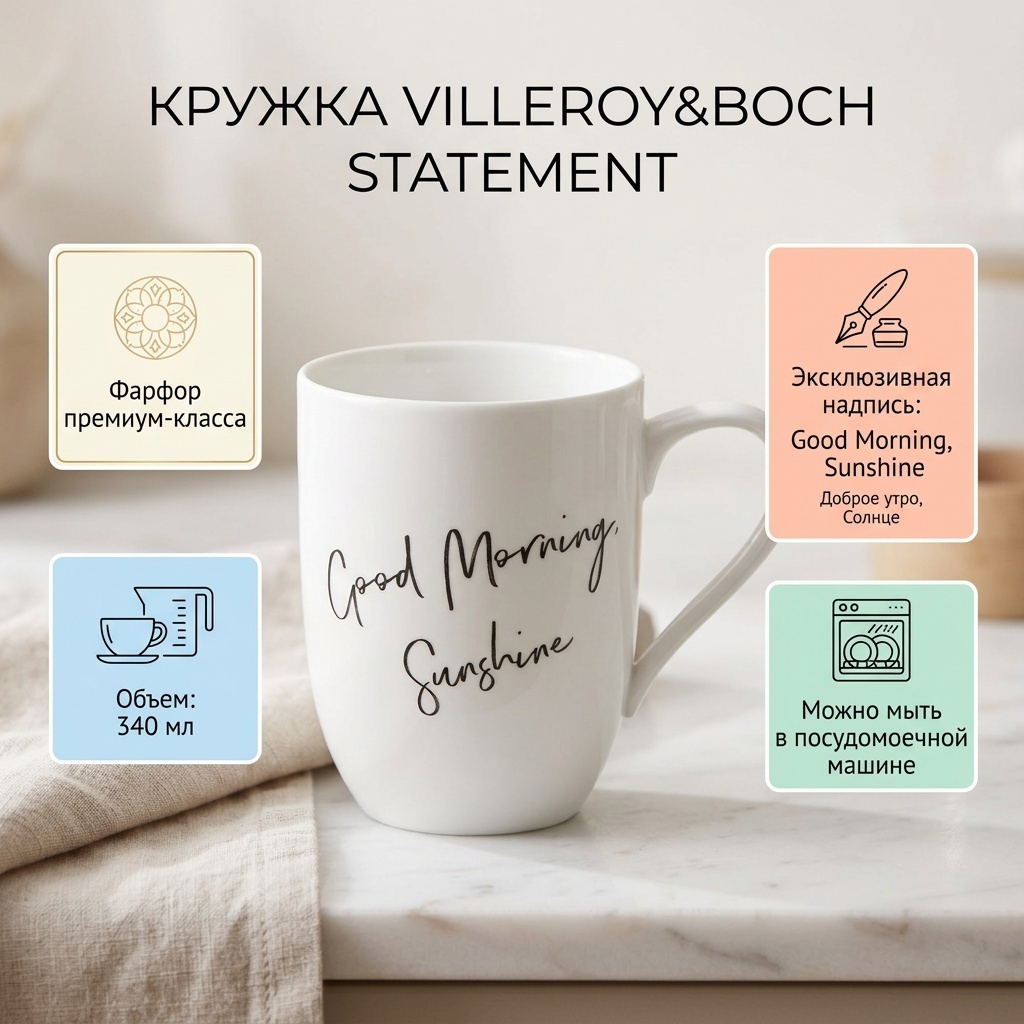 Кружка Villeroy&Boch "Good Morning Sunshine" - "Доброе утро, Cолнце", 340 мл, фарфор, 1 шт.