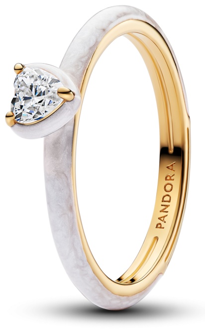 Кольцо PANDORA «Белое сердце-чакра» 163088C01-52 размер 16.5 вес 1,69 г сплав покрытый золотом 14К цирконий, эмаль