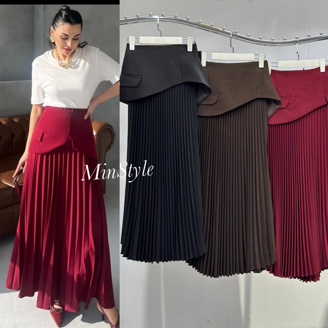 Плиссированная юбка MIN style бордовый